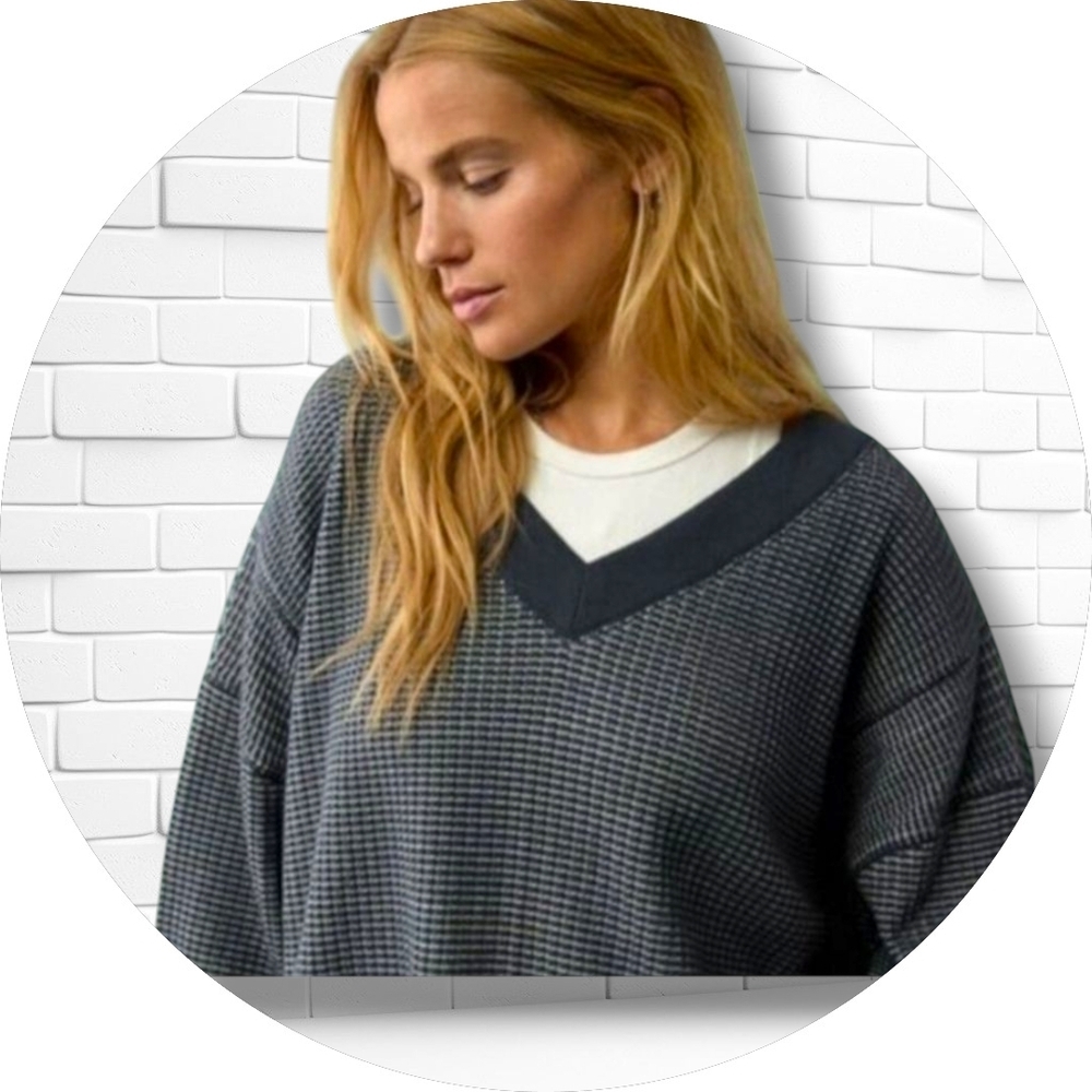 Nwt AE Navy Big Hug V-Neck Oversized Sweatshirt Sz L - Picture 6 of 7